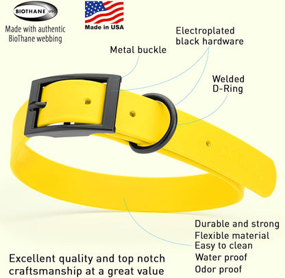 Dogline Biothane Waterproof Dog Collar Strong Coated Nylon Webbing with Black Hardware Odor- Proof