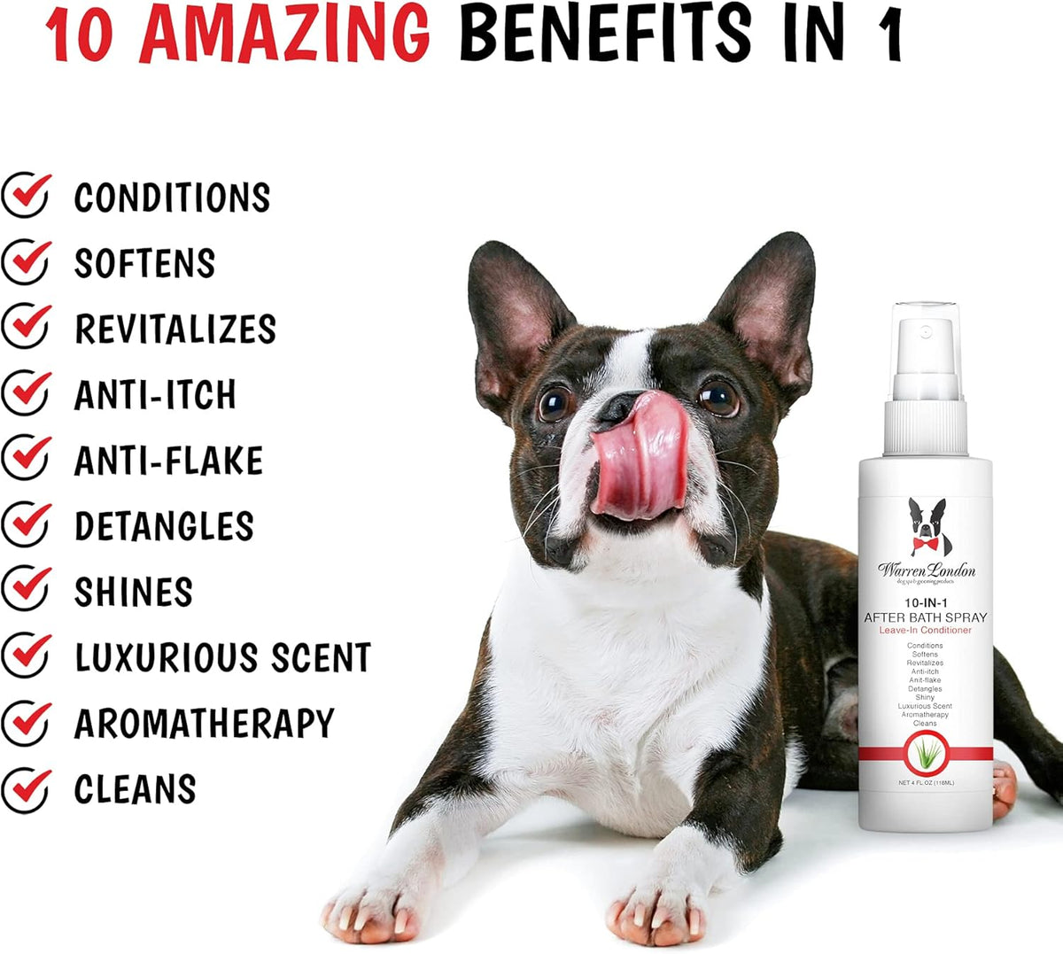 Warren London 10-in-1 After Bath Dog Spray | Leave-in Conditioner & Detangler for Dogs | Aloe Vera