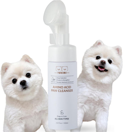 YUKIMI Premium Amino Acid Paw Cleanser with Silicone Bristle Brush for Dogs & Cats | Dermatologist