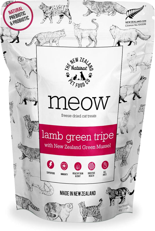 The New Zealand Natural Pet Food Co MEOW Freeze Dried Cat Treats - Lamb Green Tripe with New