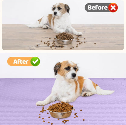 Dog Food Mat, Extra Large 40" x 28" Silicone Pet Feeding Mat with Raised Edge Pet Placemat for