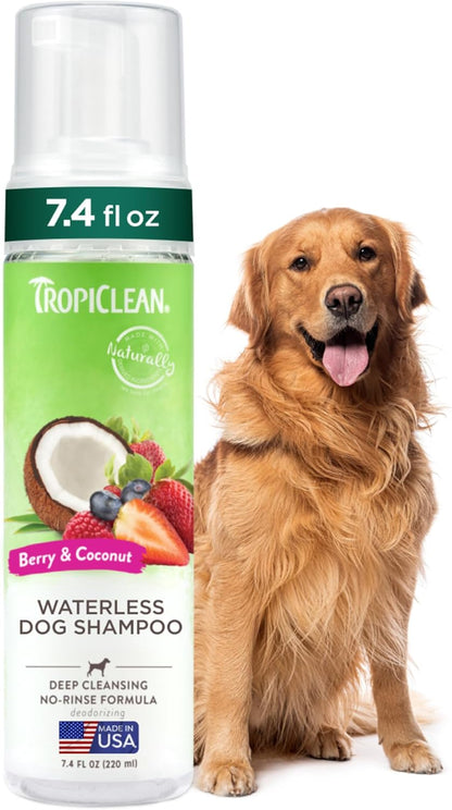 TropiClean No Rinse Waterless Dog Shampoo | Detangling and Deodorizing Dry Shampoo for Smelly Pets