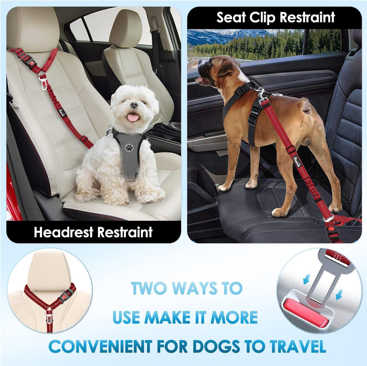 Lukovee Dog Seatbelt Leash for Cars, 2 Pack Pet Safety Seat Belt with Adjustable Buckle &