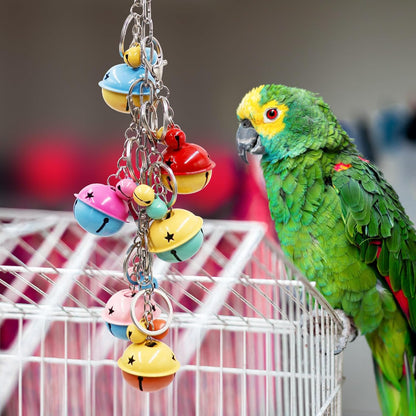 Oooct Bird Swing Bells Toys, Colorful Parrot Metal Bells, Hanging Bird Chewing Toys, Bird Cage