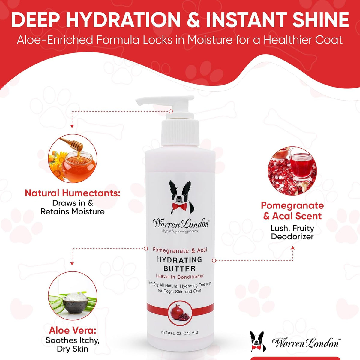 Warren London - Hydrating Butter and Leave-in Conditioner for Dogs Skin and Coat - Pomegranate &