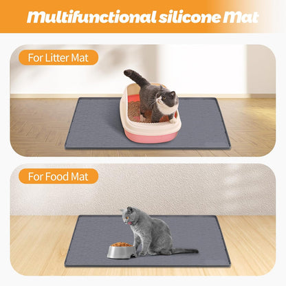 Cat Food Mat, 34" x 22" Large Silicone Pet Feeding Mat with Raised Edge Pet Placemat for Food and
