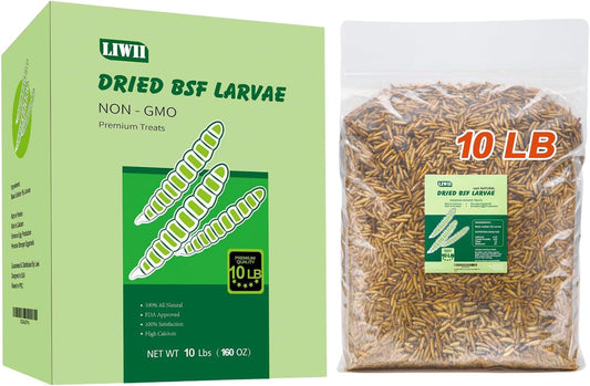 10LB Dried Black Soldier Fly Larvae, 86X Calcium Than Dried Mealworms, High Protein Non-GMO Organic