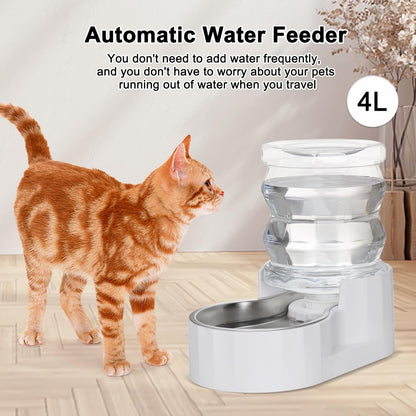 RIZZARI Pet Water Bowl Dispenser: 4L Automatic Stainless Steel Gravity Feeder - Large Capacity