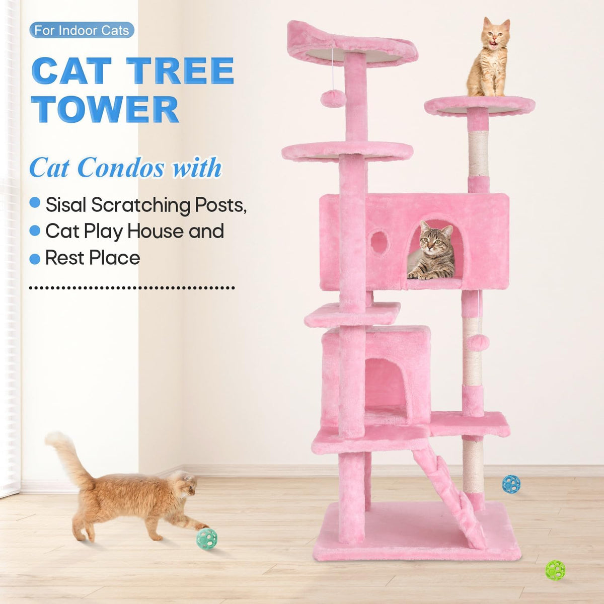 FDW Cat Tree 54in Cat Tower Multi-Level Durable Cat Scratching Post & Cozy Fun Cat Jumping Platform