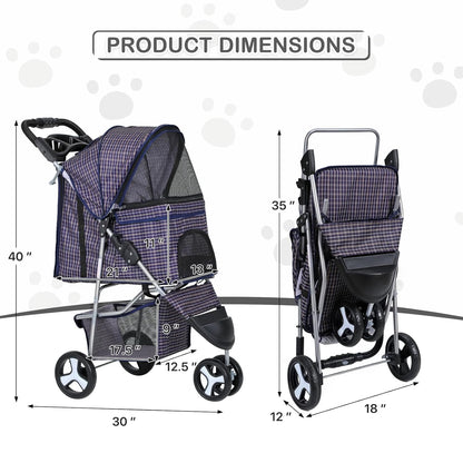 MoNiBloom 3 Wheels Pet Dog Cat Stroller for Small Medium Dogs Cats, Lightweight Foldable Jogger