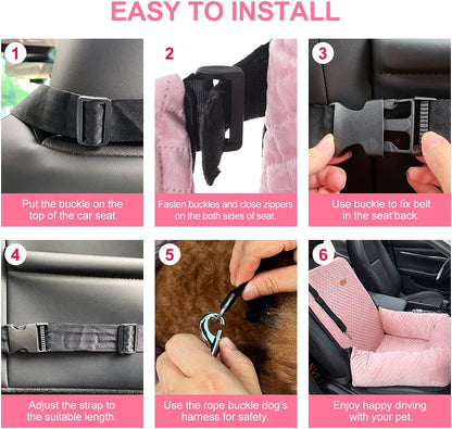 Dog Car Seat for Small Medium Dogs Up to 40lbs, Detachable Washable Soft Pet Booster Travel Bed for
