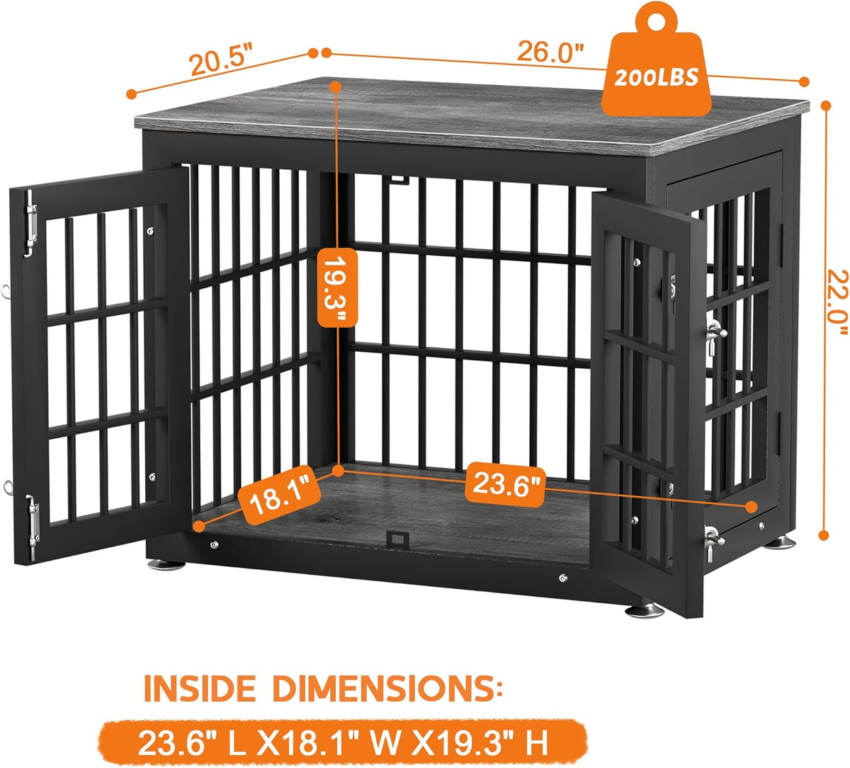 26 Inch Heavy Duty Dog Crate Furniture for Small Dogs, Decorative Pet House End Table, Wooden Cage