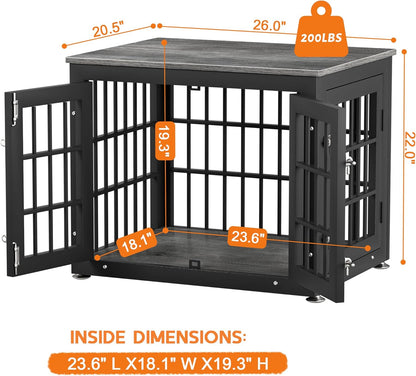 26 Inch Heavy Duty Dog Crate Furniture for Small Dogs, Decorative Pet House End Table, Wooden Cage
