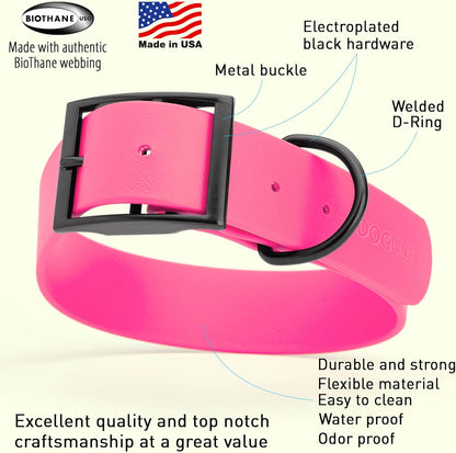 Dogline Biothane Waterproof Dog Collar Strong Coated Nylon Webbing with Black Hardware Odor- Proof