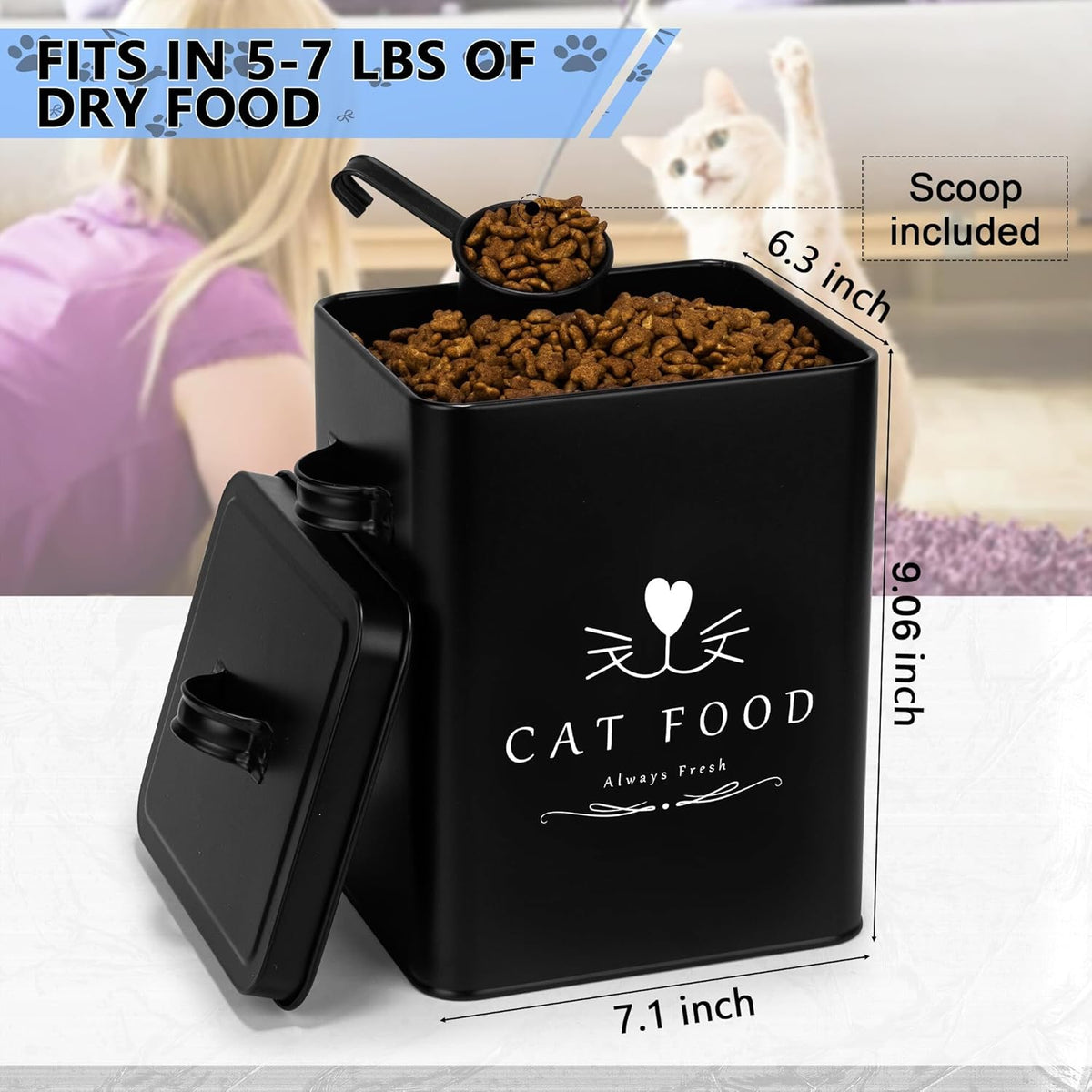 Meraki Home Farmhouse Cat Food and Treats Containers + Feed Scoop + Pet Food Bowl - Tight Lids