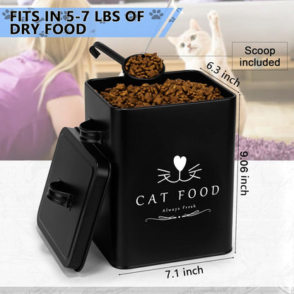 Meraki Home Farmhouse Cat Food and Treats Containers + Feed Scoop + Pet Food Bowl - Tight Lids
