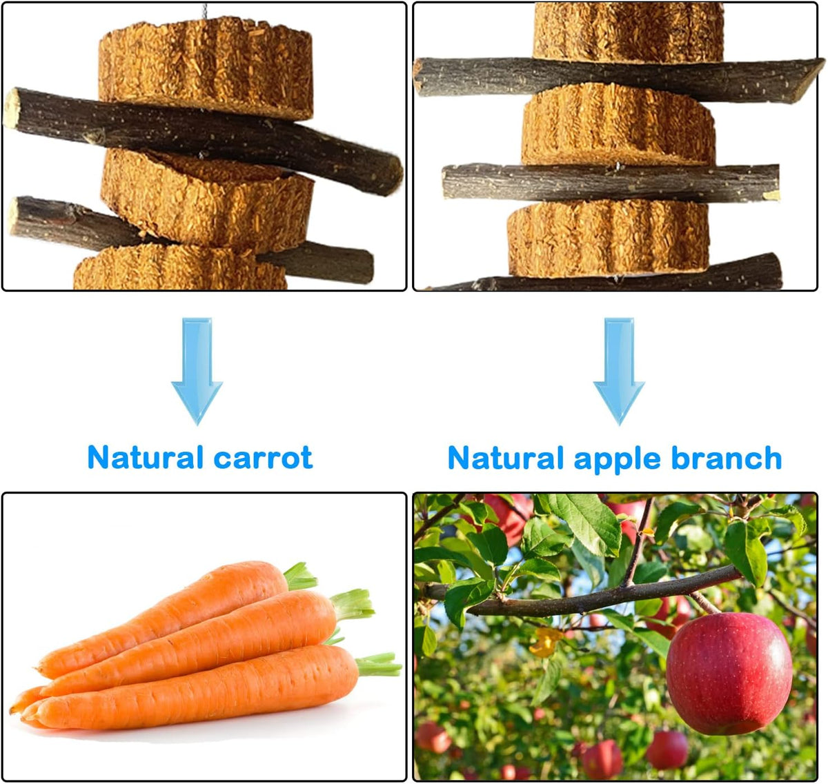 kathson Natural Small Animal Chew Toys for Teeth,4 PCS Rabbit Hanging Chewing Treats with Natural