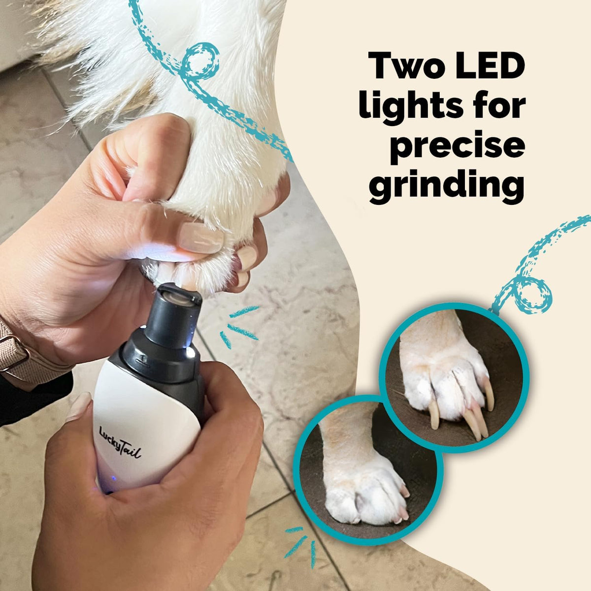 LuckyTail Pet Nail Grinder for Dogs and Cats - Super Quiet and Low Vibration Electric Dog Nail