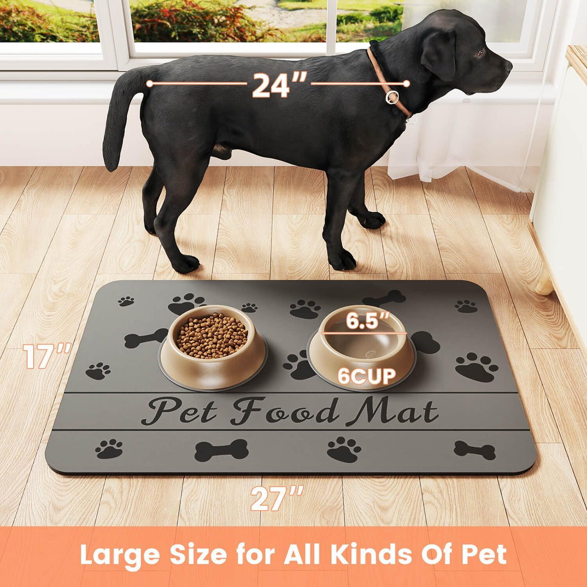 Pet Feeding Mat-Absorbent Pet Placemat for Food and Water Bowl, with Waterproof Rubber Backing