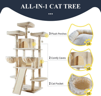 Allewie 68 Inches Cat Tree/House and Towers for Big Feline/Scratching Post/Multi-Level Large Kitty