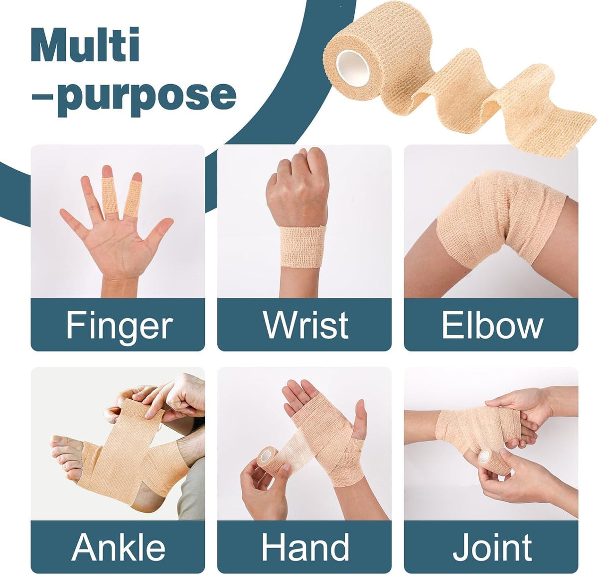 AZEN 120 Pack Self Adhesive Bandage Wrap, 2" X 5 Yards Elastic Cohesive Bandage Wrap, Skin Color