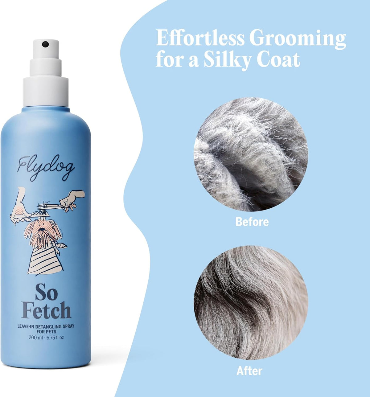 FlyDog Detangler Combo for Dogs & Cats – Leave-in Hair Detangler Spray for Tangle-Free Grooming &