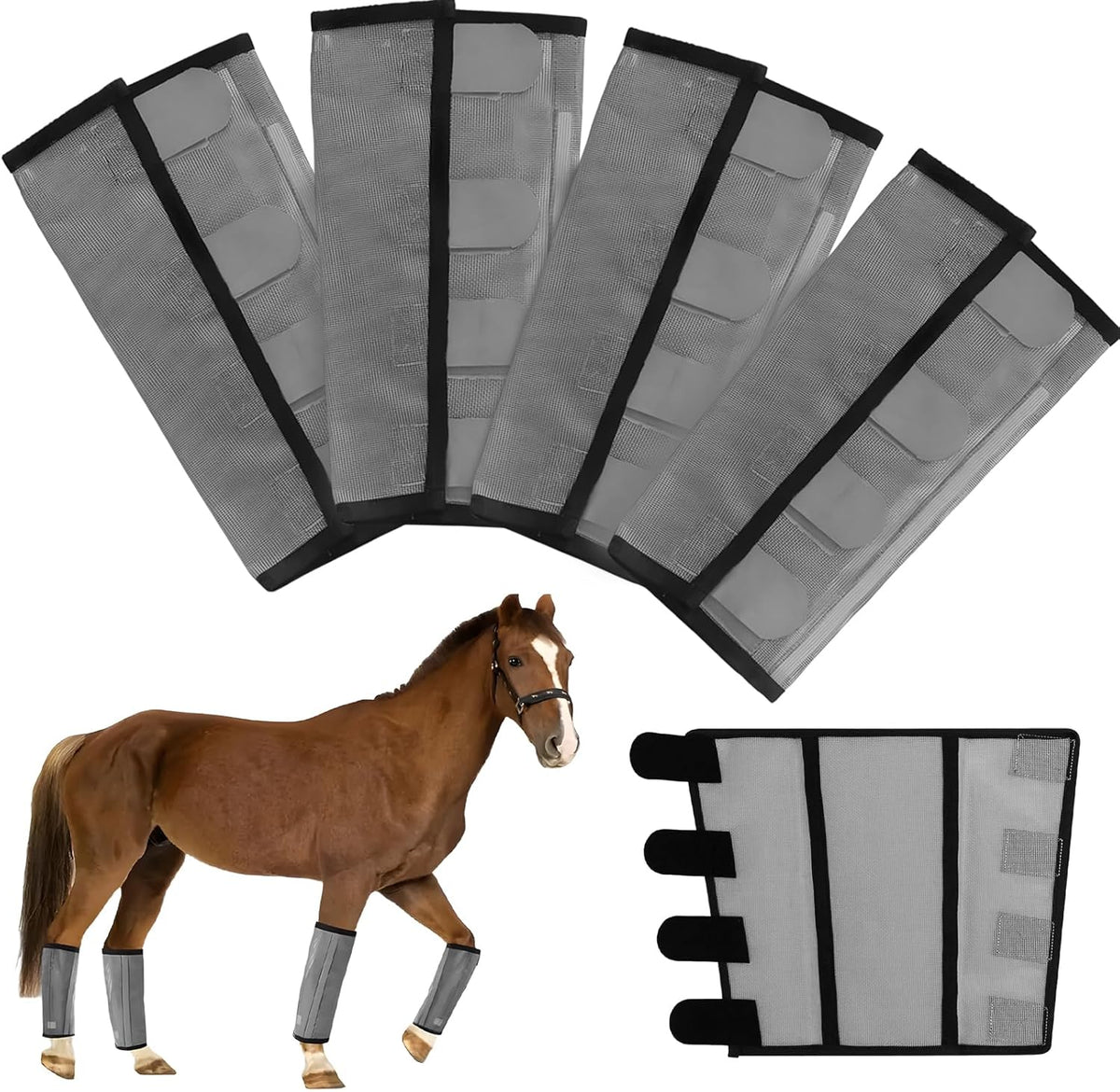Mesh Horse Fly Boots Set of 4，Adjustable and Universal Loose Fitting & Non-Slip Horse Fly Leggings