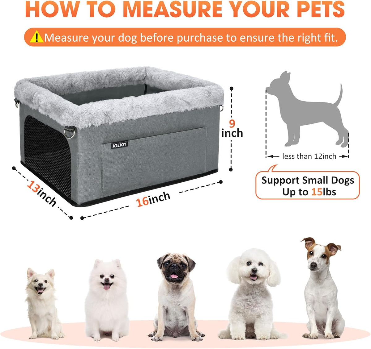 JOEJOY Deluxe Dog Booster Seat with Sturdy Metal Frame and Safety Leash for Small Pets up to 20 lbs