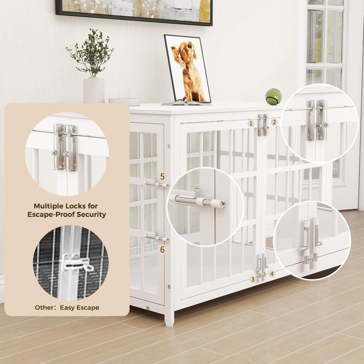 38 Inch Heavy Duty Wooden Dog Kennel End Table with Double Door Design and Secure Locks, Indoor Pet