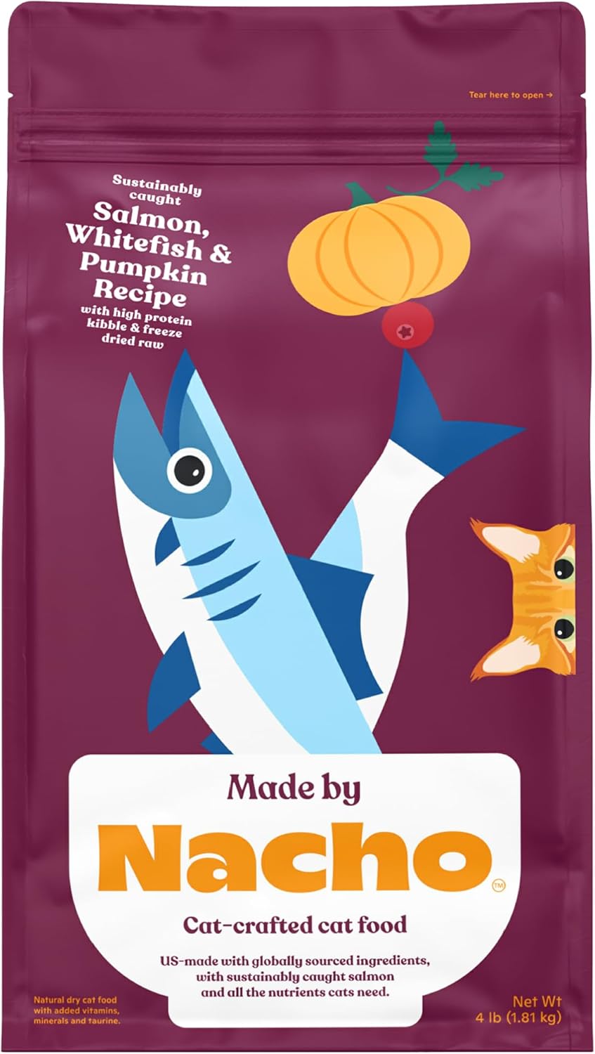 Made by Nacho Dry Cat Kibble 4lb Bag, High Protein Premium Cat Food with Freeze Dried Pieces