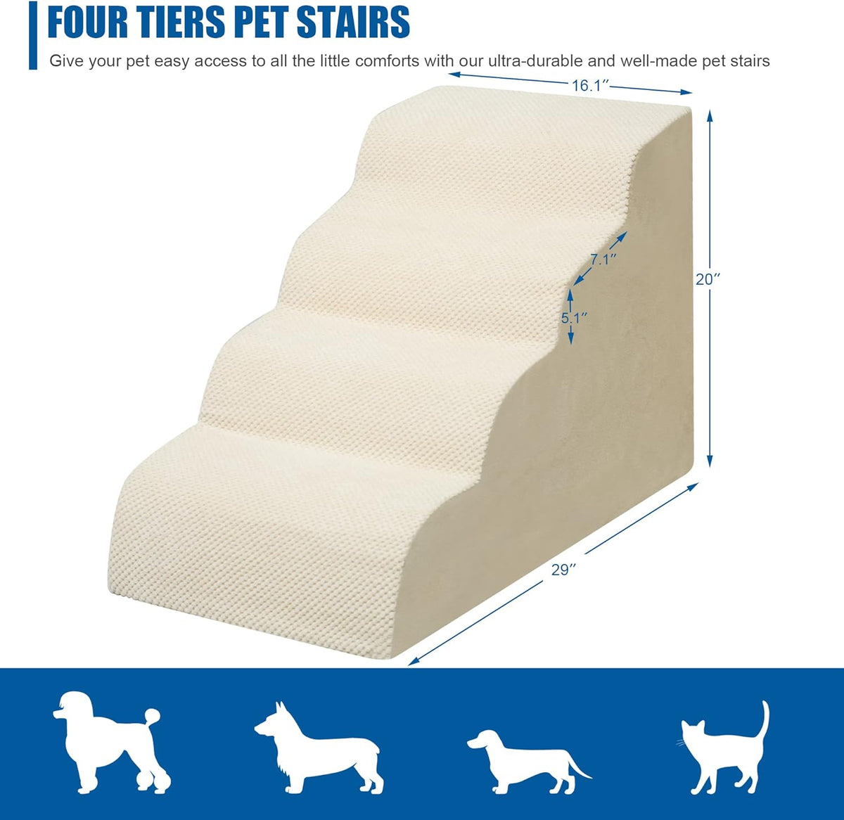Dog Stairs for Small Dogs - High Density Foam Pet Steps, Extra Wide Dog Ramp with Non-Slip Bottom