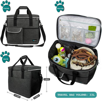 PetAmi Dog Travel Bag - Organizer with Food Container and Bowls, Supplies for Weekend Camping, Cat