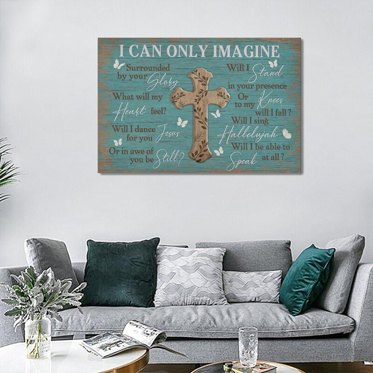 Rustic Christian Cross Wall Art I Can Only Imagine Pictures Farmhouse Butterfly Wall Decor Teal