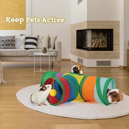 Rypet Guinea Pig Tunnel 3 Way Collapsible Small Pet Tunnels and Tubes with Interactive Ball for