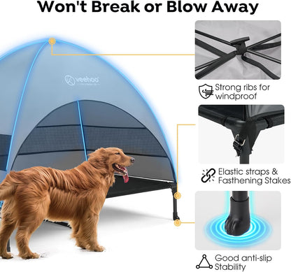 Veehoo Outdoor Dog Bed with Canopy, Cooling Elevated Pet Cot with Removable Shade, Non-Slip Feet
