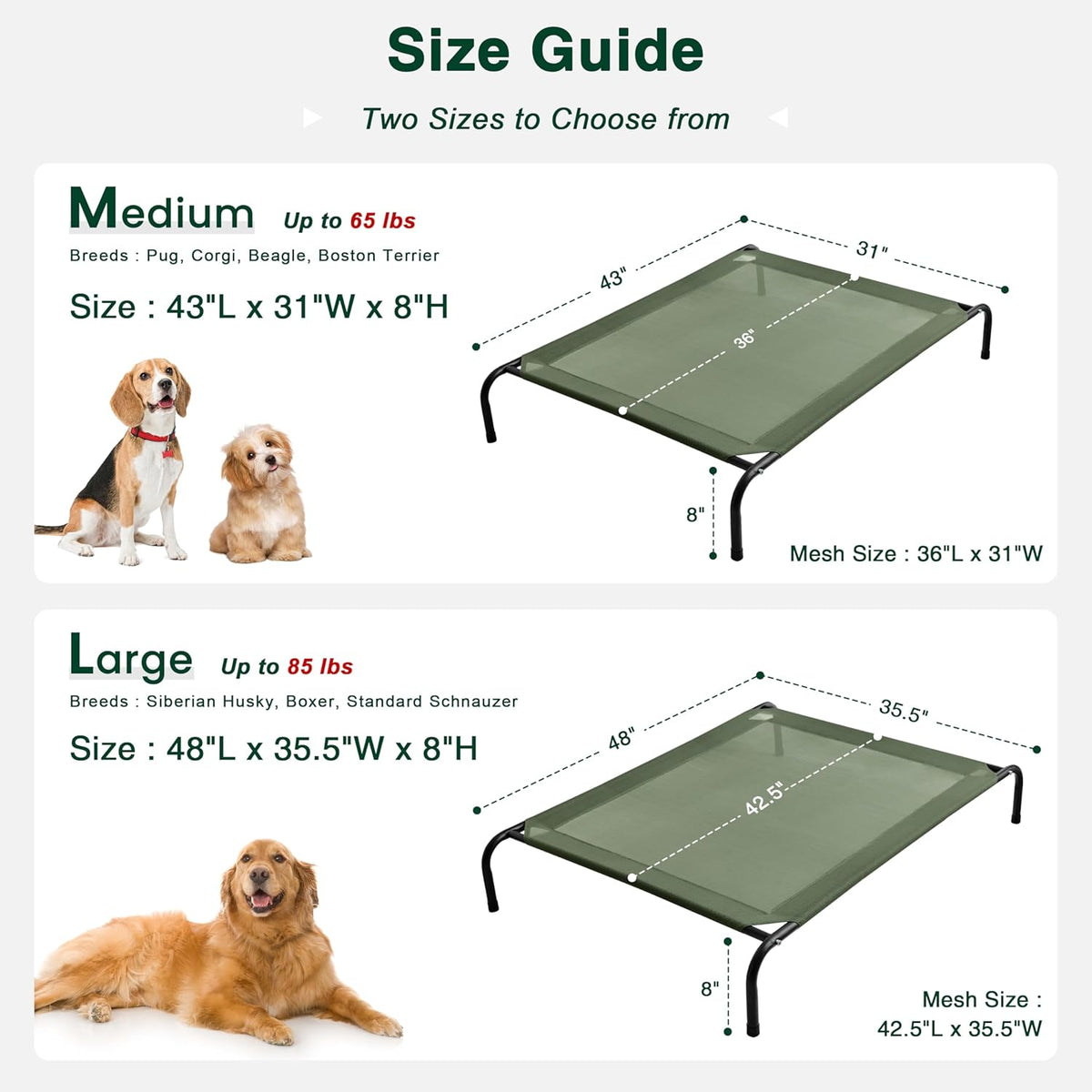 Love's cabin Elevated Cooling Dog Bed for Large Dogs, Portable Indoor & Outdoor Raised Pet Dog Cat