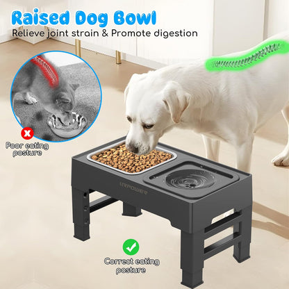 URPOWER 2-in-1 Elevated Dog Bowls 4 Height Adjustable Raised Dog Bowls with No Spill Water Bowl and