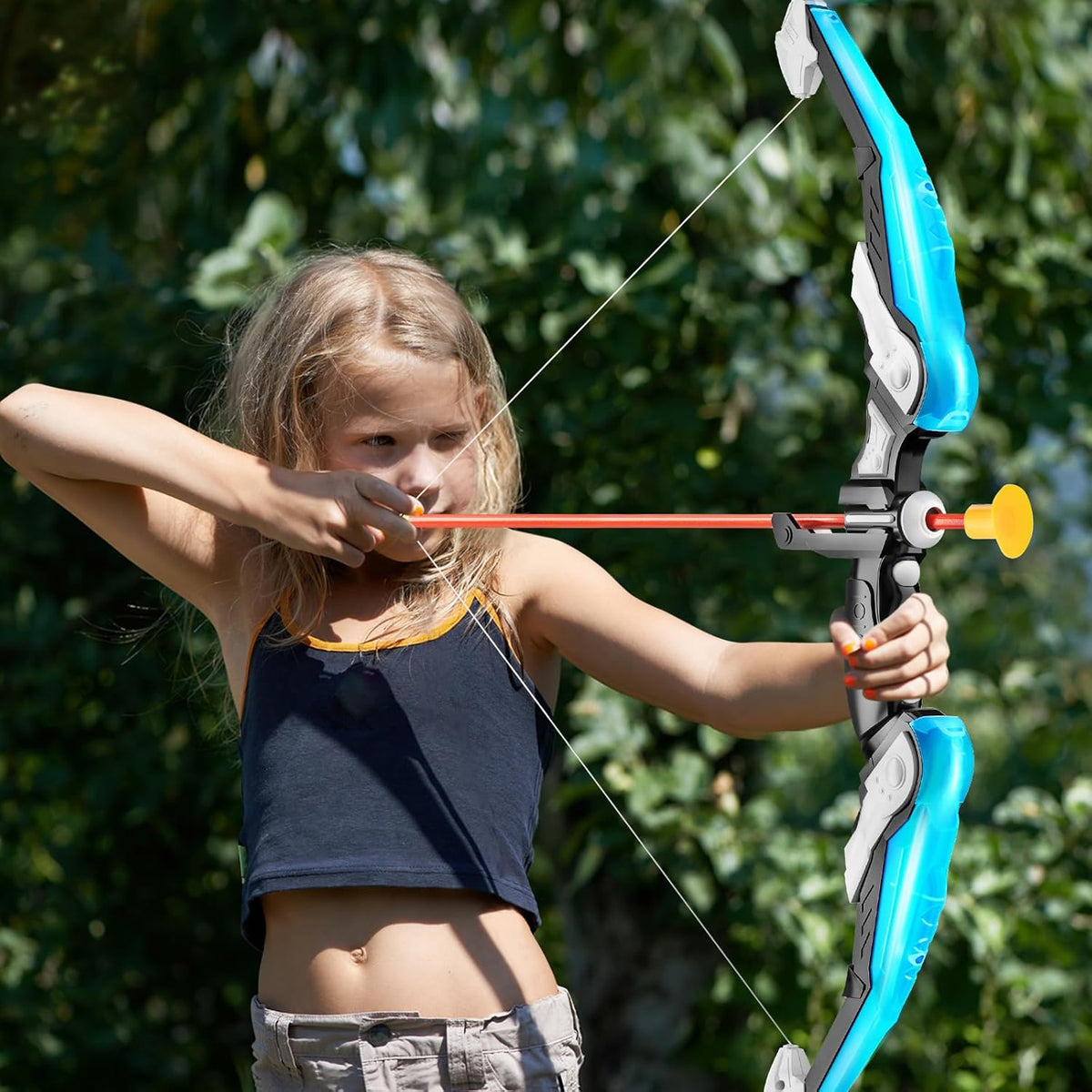TEMI Bow and Arrow Set for Kids - Archery Toy Set - LED Light Up with Suction Cup Arrows, Target &