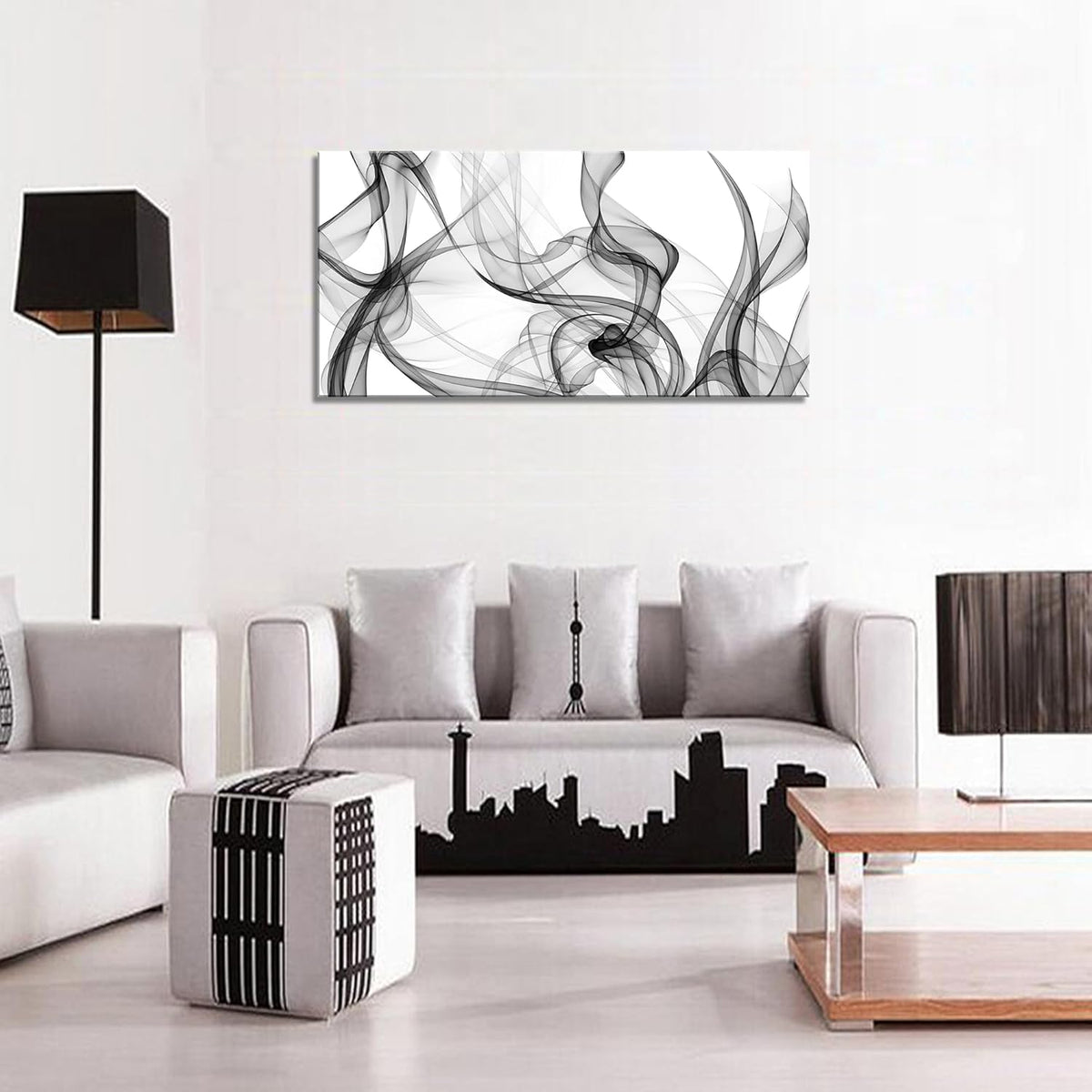 XXMWallArt FC3875 Abstract Wall Art Light Streak Black and White Abstract Line Canvas Wall Art for