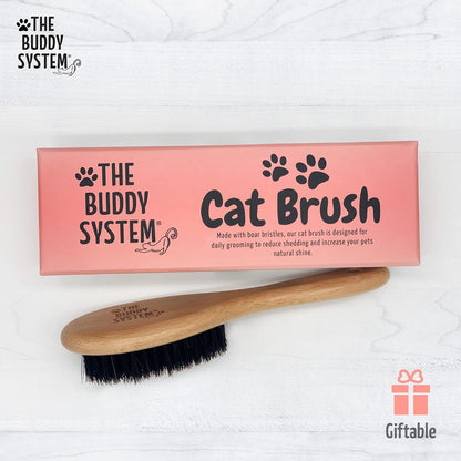 The Buddy System Cat Brush with Boar Bristle and Wooden Handle, Professional Grade Daily Grooming