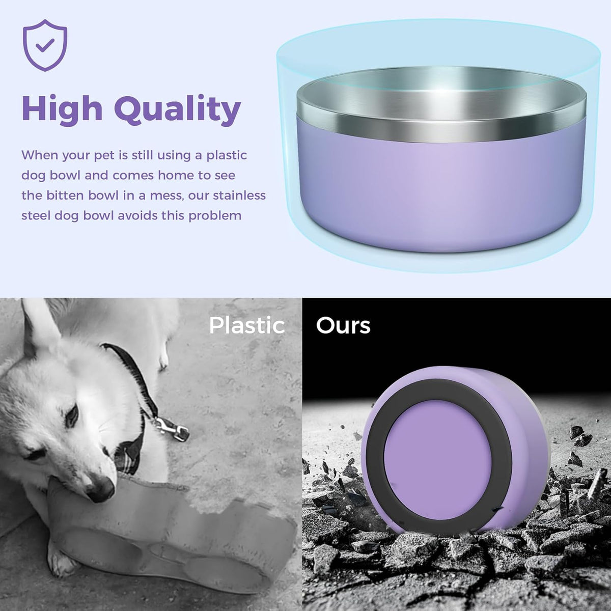Dog Bowl, Stainless Steel Dog Food and Water Bowl with Non Slip Quiet Bottom, Easy to Clean