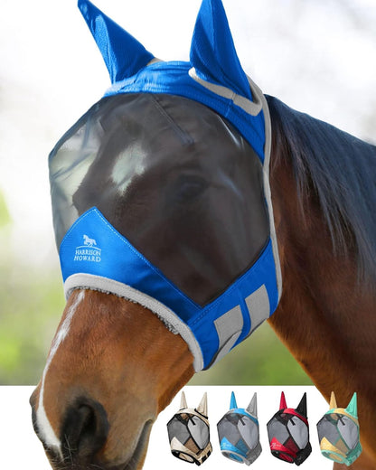 Harrison Howard Pro Luminous Horse Fly Mask Large Eye Space Standard with Ears UV Protection for