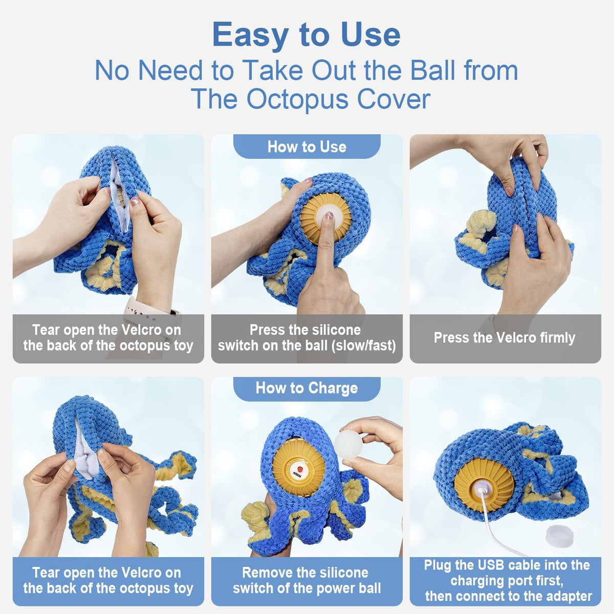 Interactive Dog Toys Octopus,Durable Automatic Jumping Dog Toy to Keep Them Busy,Squeaky Moving Tug