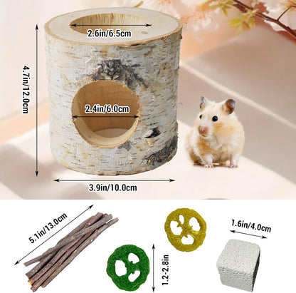 Wooden Hamster Tunnels,Natural Birch Wood Hamster Tree Hole Tube Hamster Chew Toy Small Animal