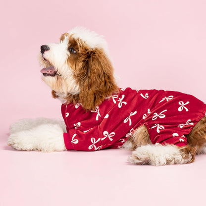 Fitwarm Bowknot Dog Pajamas, Warm Clothes for Small Dogs Girl, Fleece Pet Onesie with Feet