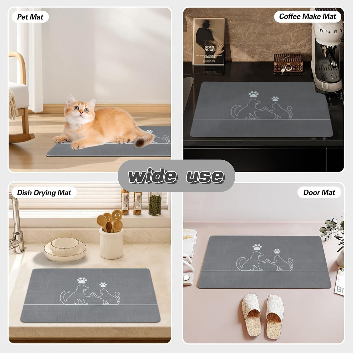 Le courant Dog Bowl Mats, Cat Feeding Mat, Non-Slip Super Absorbent,No Stains Quick Dry Dog Water