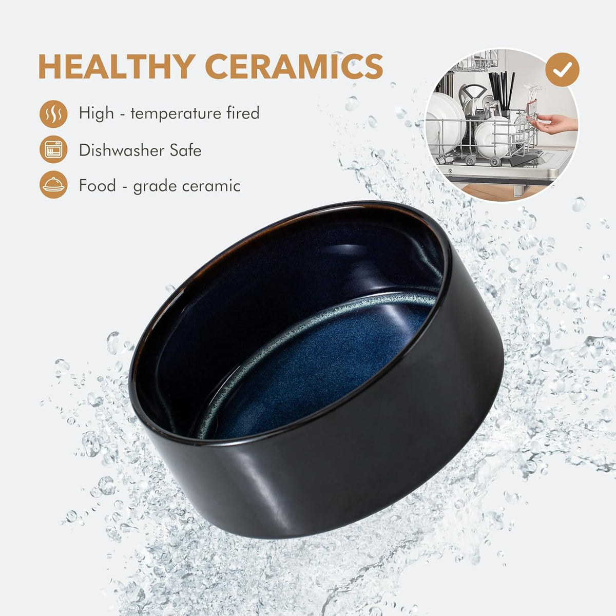 Ceramic 6.1inch Dog Bowl for Small Breed Dogs, Anti-Slip and Weighted Pet Food and Water Dishes