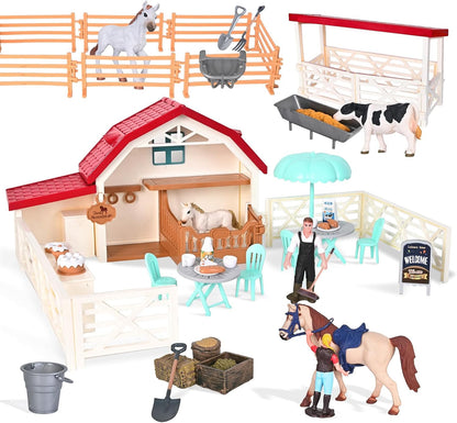 Horse Club Riding Arena 71-Piece, Horse Stable Toys Playset, Farmmer Figures,Farm Animal Figurine