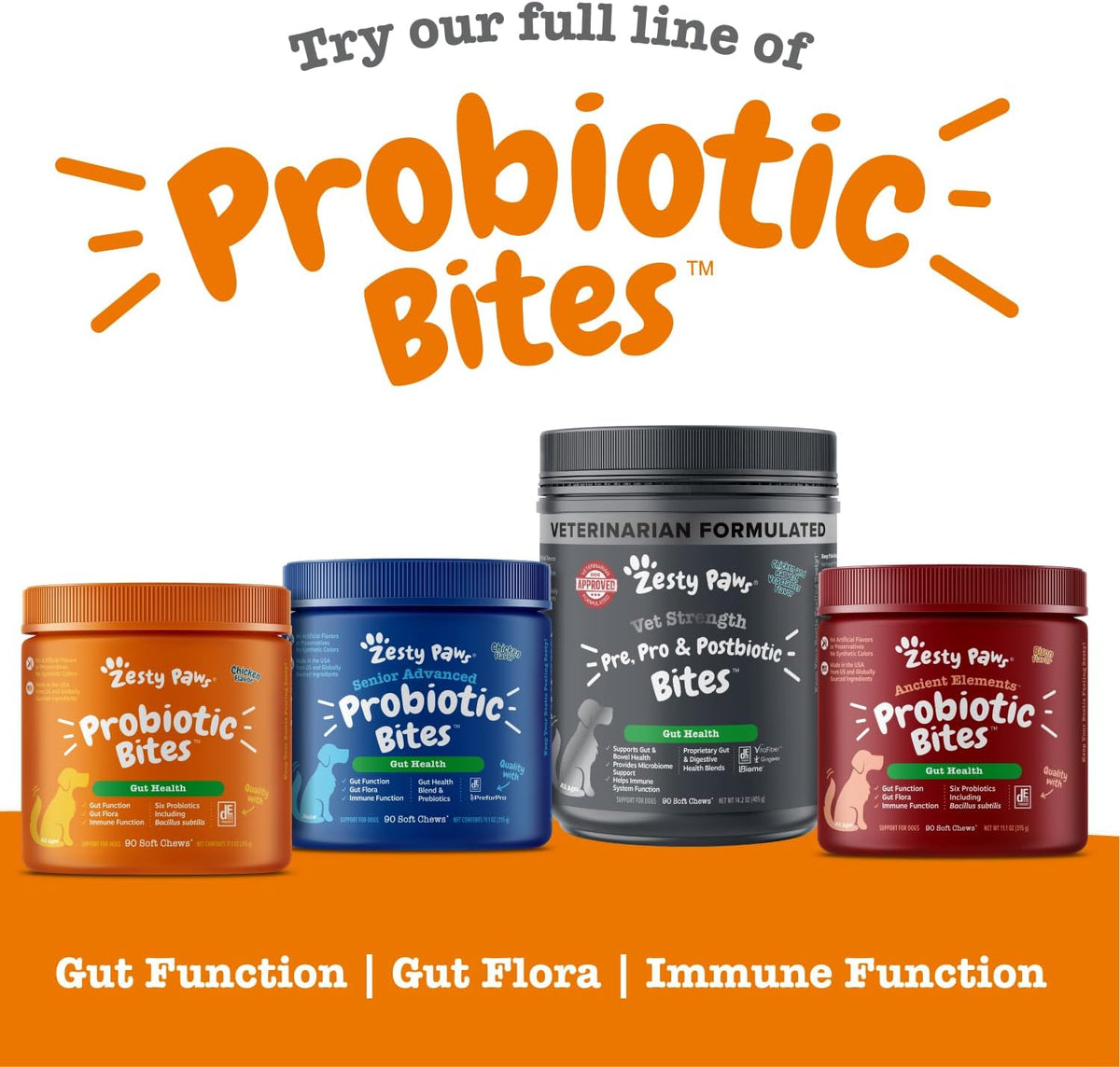 Zesty Paws Vet Strength Probiotics for Dogs, Digestive Health & Gut Flora Support, Dog Supplements