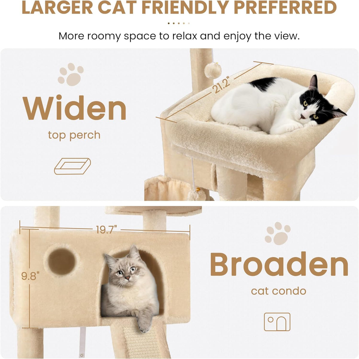 SHA CERLIN 65in Larger Cat Tree Tower Condo for Indoor Kitties/Multi-Level Furniture Activity